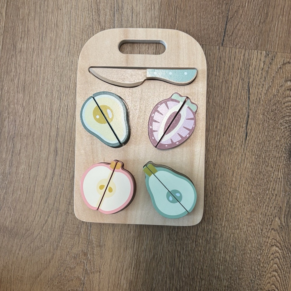 Montessori Wood Toy: Chopping Fruit & Puzzle with Cutting‎ Board. Skill Building